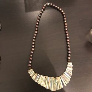Cultured pearl and abalone shell necklace